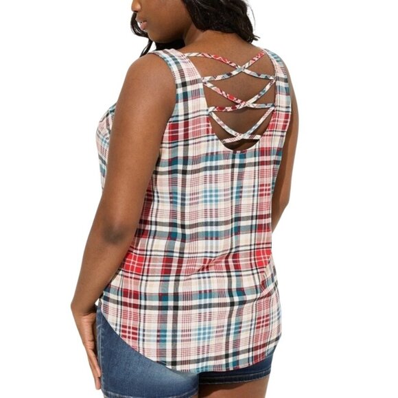 Torrid Plaid Sleeveless Tank Top Crisscross Back plus Size 4 4X  24 holiday red - Picture 11 of 11
